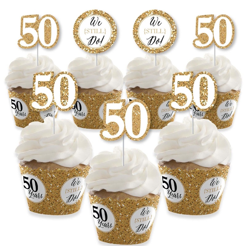 We Still Do - 50th Wedding Anniversary - Cupcake Decorations - Anniversary Party Cupcake Wrappers and Treat Picks Kit - Set of 24