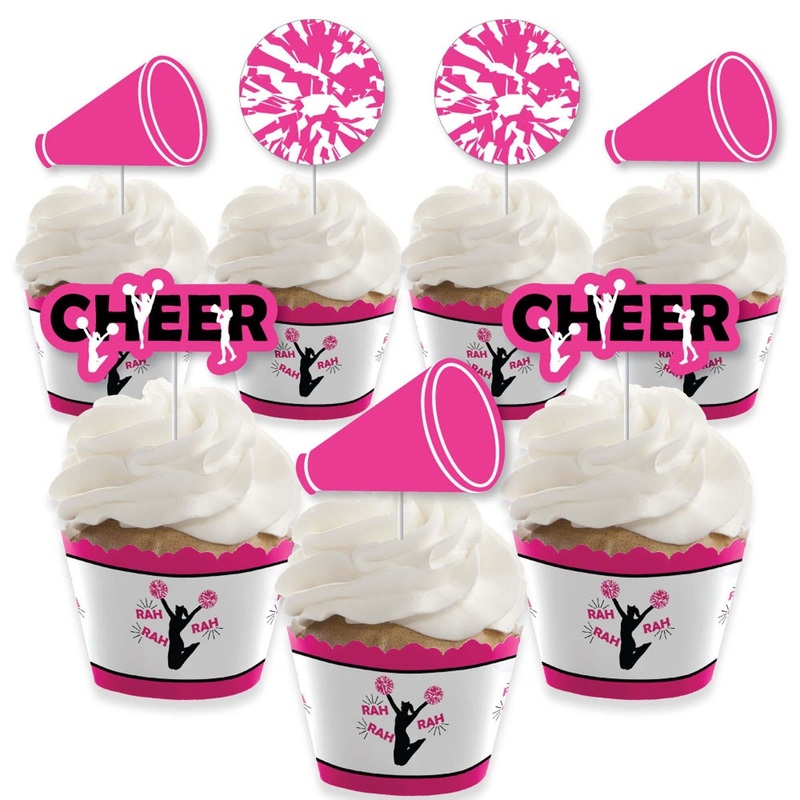 We've Got Spirit - Cheerleading - Cupcake Decoration - Birthday Party or Cheerleader Party Cupcake Wrappers and Treat Picks Kit - Set of 24