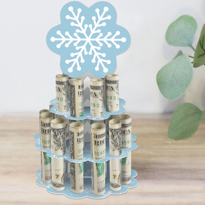 Winter Wonderland - DIY Snowflake Holiday Party and Winter Wedding Money Holder Gift - Cash Cake