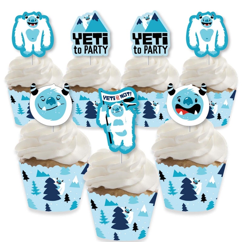 Yeti to Party - Cupcake Decoration - Abominable Snowman Party or Birthday Party Cupcake Wrappers and Treat Picks Kit - Set of 24