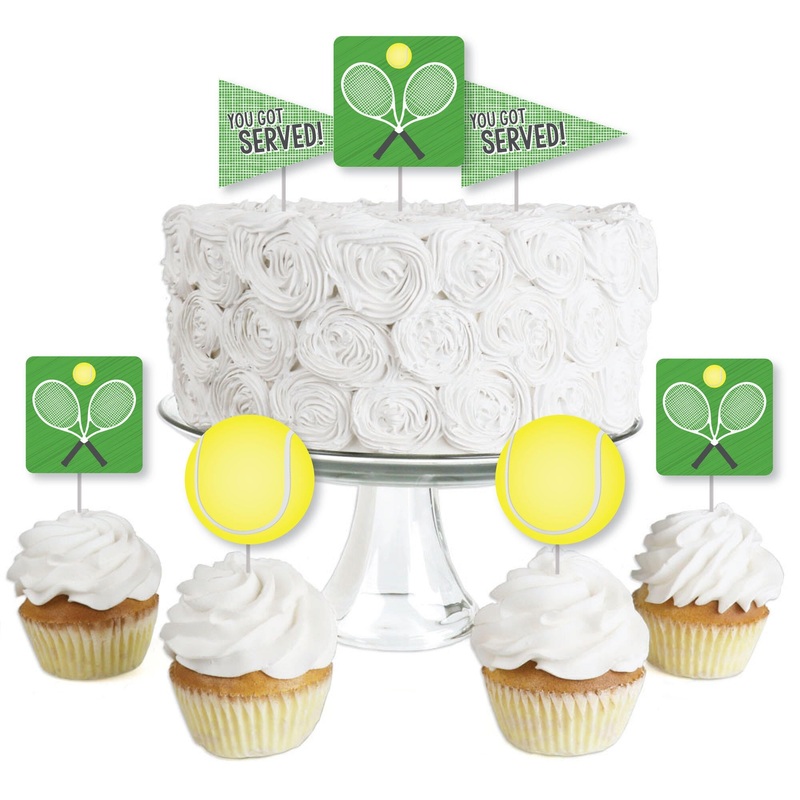 You Got Served - Tennis - Dessert Cupcake Toppers - Baby Shower or Tennis Ball Birthday Party Clear Treat Picks - Set of 24