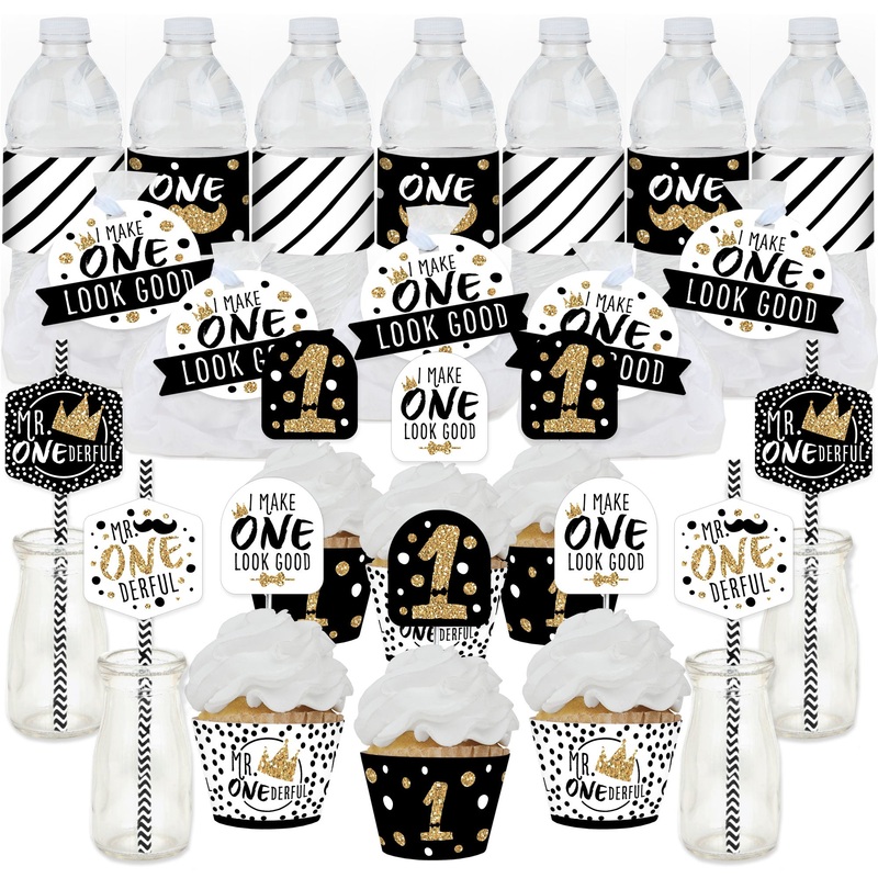 1st Birthday Little Mr. Onederful - Boy First Birthday Party Favors and Cupcake Kit - Fabulous Favor Party Pack - 100 Pieces