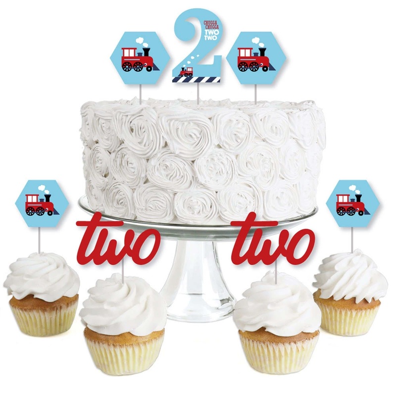 2nd Birthday Railroad Party Crossing - Chugga Chugga Two Two - Dessert Cupcake Toppers - Steam Train Second Birthday Party Clear Treat Picks - Set of 24