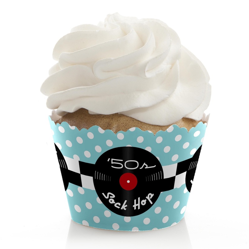 50's Sock Hop - 1950s Rock N Roll Party Decorations - Party Cupcake Wrappers - Set of 12