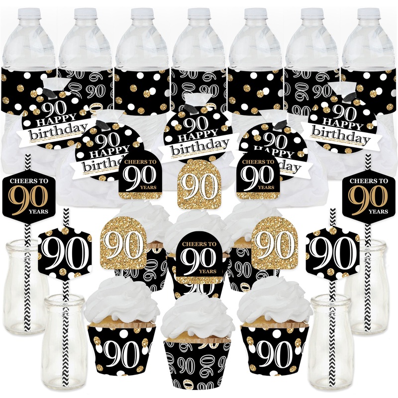Adult 90th Birthday - Gold - Birthday Party Favors and Cupcake Kit - Fabulous Favor Party Pack - 100 Pieces