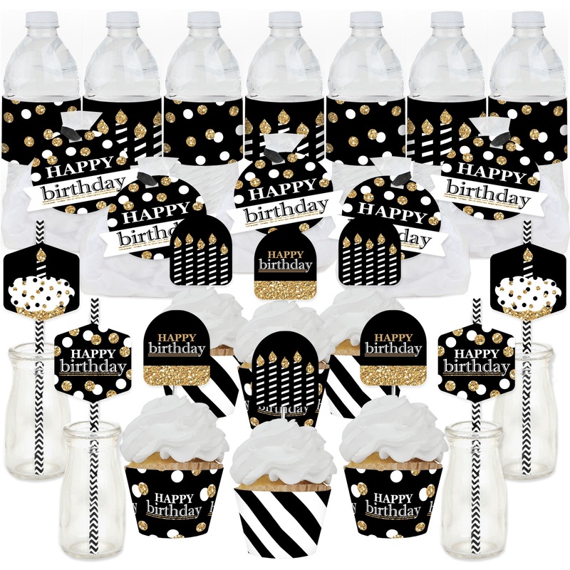 Adult Happy Birthday - Gold - Birthday Party Favors and Cupcake Kit - Fabulous Favor Party Pack - 100 Pieces