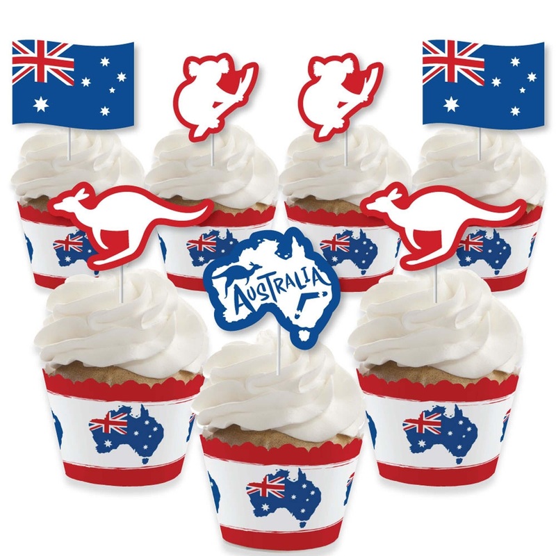 Australia Day - Cupcake Decoration - G'Day Mate Aussie Party Cupcake Wrappers and Treat Picks Kit - Set of 24