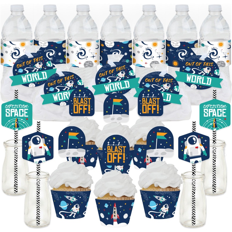 Blast Off to Outer Space - Rocket Ship Baby Shower or Birthday Party Favors and Cupcake Kit - Fabulous Favor Party Pack - 100 Pieces