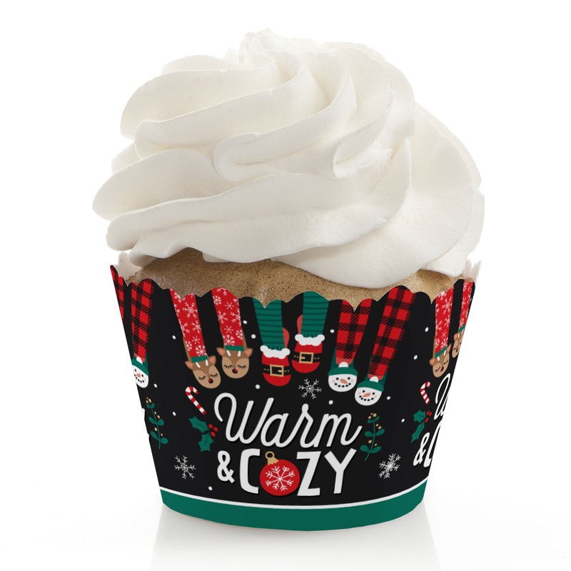 Christmas Pajamas - Holiday Plaid PJ Party Decorations - Party Cupcake Wrappers - Set of 12
