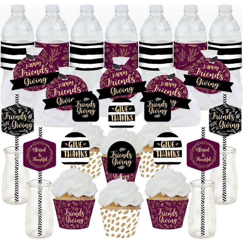 Elegant Thankful for Friends - Friendsgiving Thanksgiving Party Favors and Cupcake Kit - Fabulous Favor Party Pack - 100 Pieces