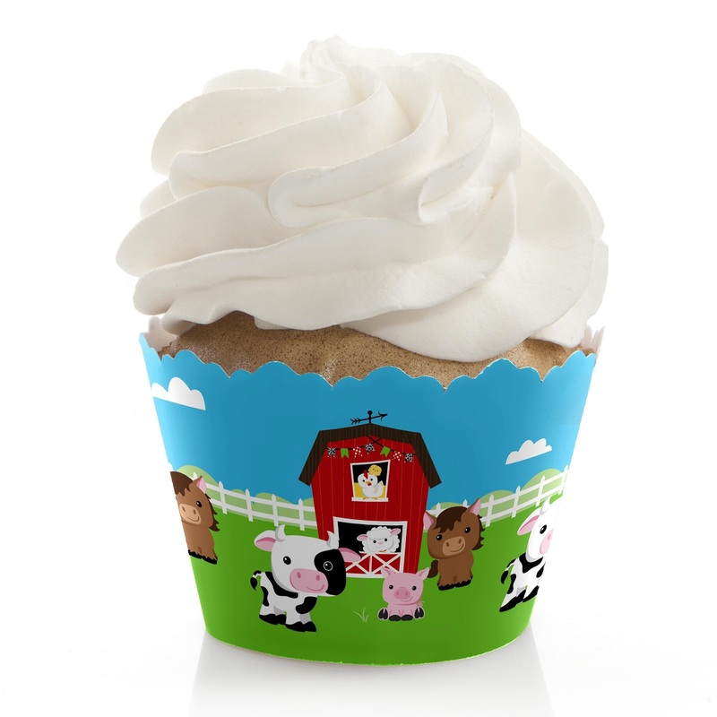 Farm Animals - Barnyard Baby Shower or Birthday Party Decorations - Party Cupcake Wrappers - Set of 12