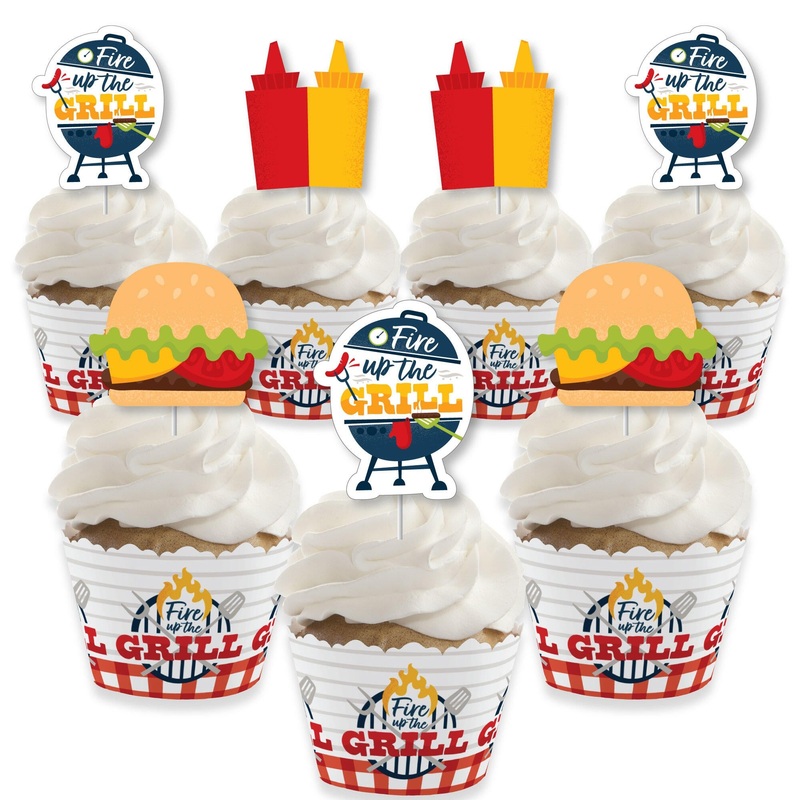 Fire Up the Grill - Cupcake Decoration - Summer BBQ Picnic Party Cupcake Wrappers and Treat Picks Kit - Set of 24