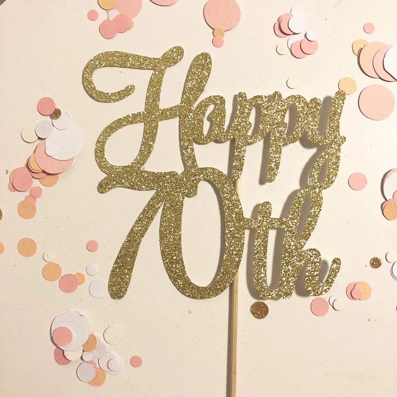 Glitter Cake Topper Happy 70th Gold