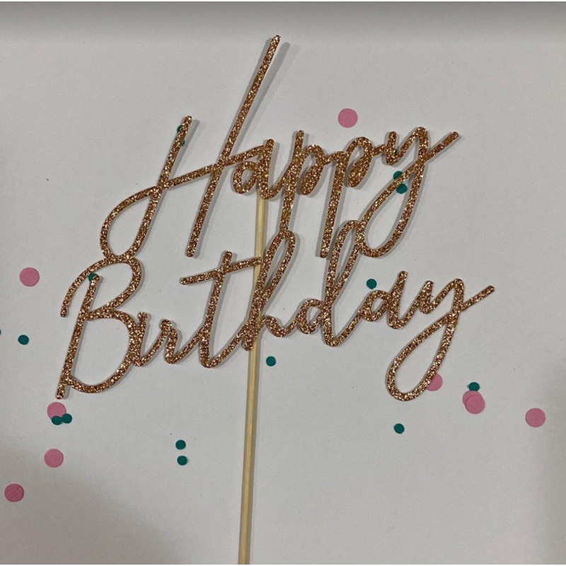 Glitter Cake Topper Happy Birthday Rose Gold