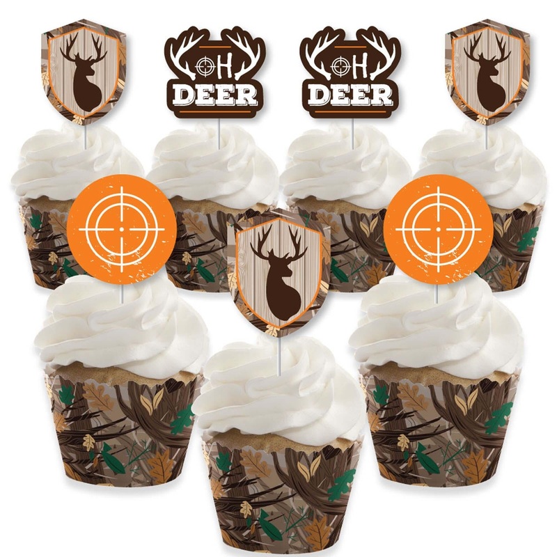 Gone Hunting - Cupcake Decoration - Deer Hunting Camo Party Cupcake Wrappers and Treat Picks Kit - Set of 24