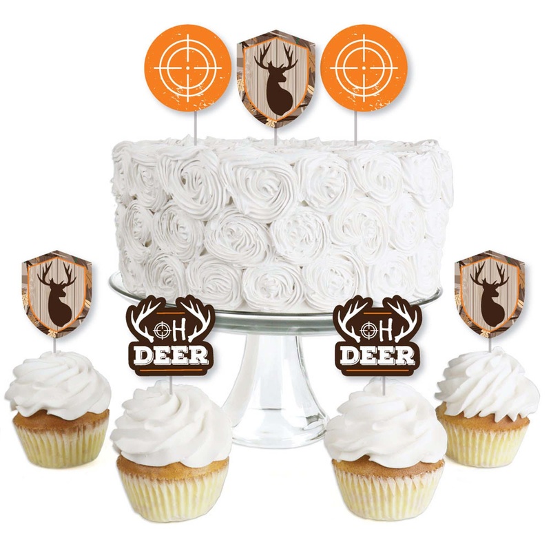 Gone Hunting - Dessert Cupcake Toppers - Deer Hunting Camo Party Clear Treat Picks - Set of 24