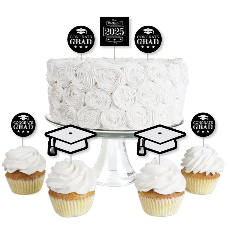 Graduation Cheers - Dessert Cupcake Toppers - 2025 Graduation Party Clear Treat Picks - Set of 24
