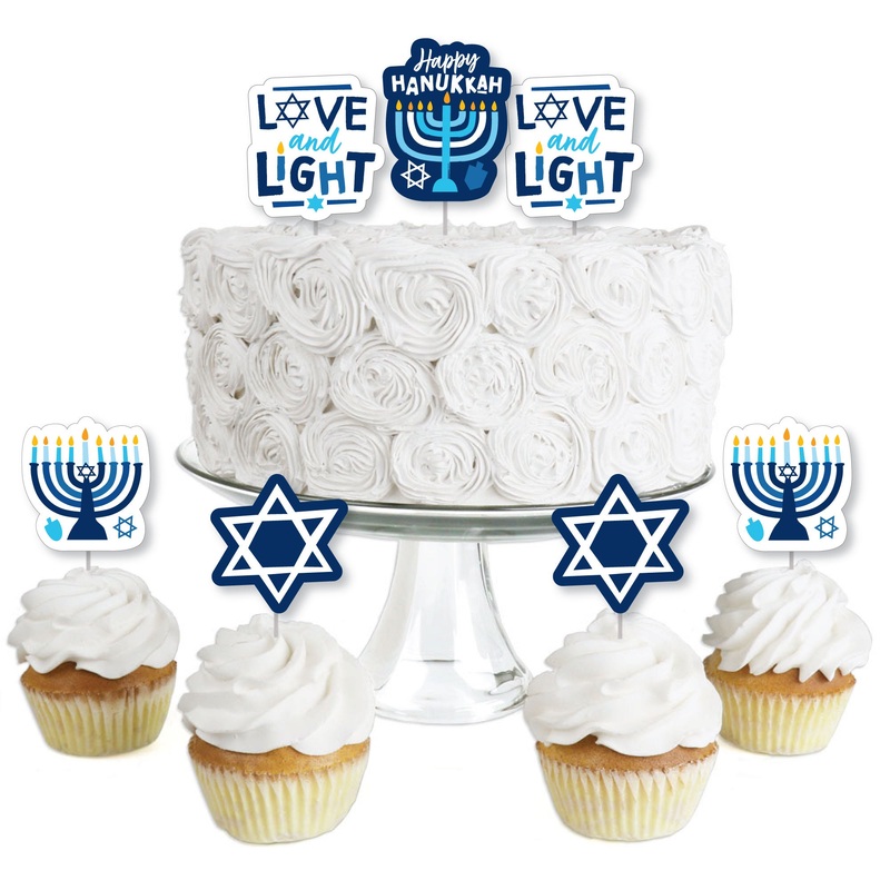 Hanukkah Menorah - Dessert Cupcake Toppers - Chanukah Holiday Party Clear Treat Picks - Set of 24