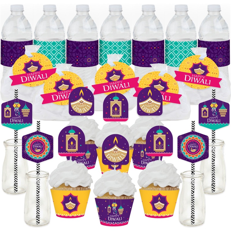 Happy Diwali - Festival of Lights Party Favors and Cupcake Kit - Fabulous Favor Party Pack - 100 Pieces