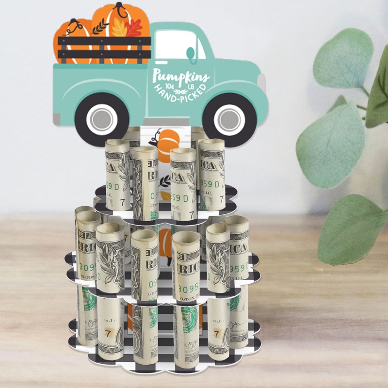 Happy Fall Truck - DIY Harvest Pumpkin Party Money Holder Gift - Cash Cake