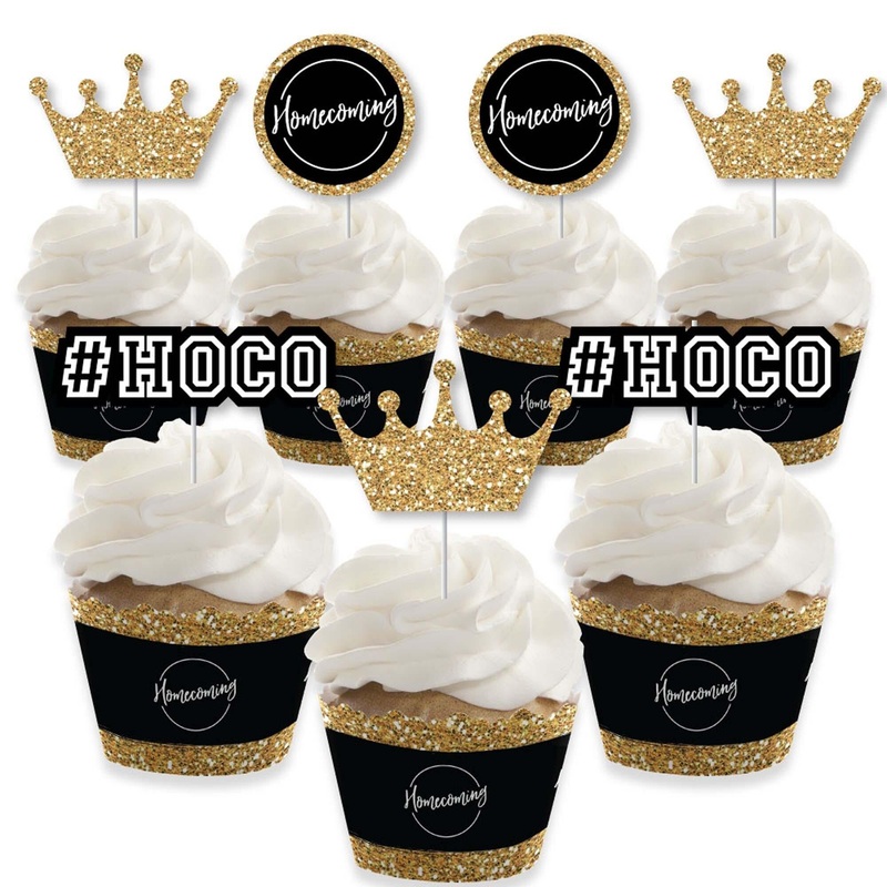 HOCO Dance - Cupcake Decoration - Homecoming Cupcake Wrappers and Treat Picks Kit - Set of 24