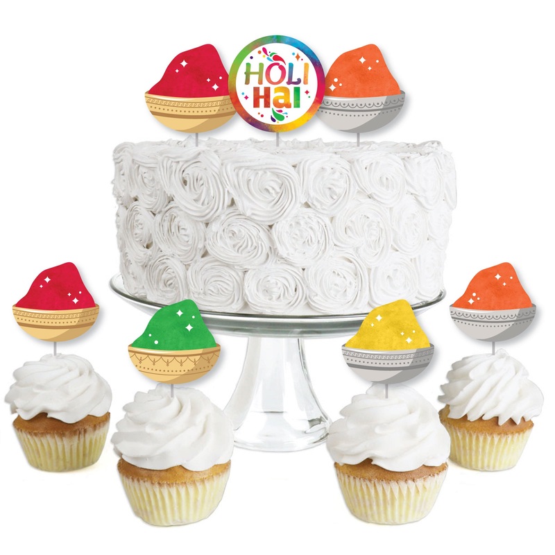 Holi Hai - Dessert Cupcake Toppers - Festival of Colors Party Clear Treat Picks - Set of 24