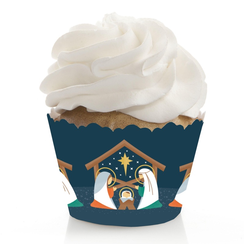 Holy Nativity - Manger Scene Religious Christmas Decorations - Party Cupcake Wrappers - Set of 12