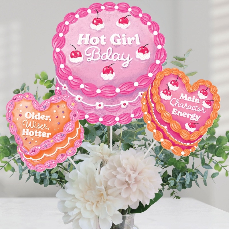Hot Girl Bday - Vintage Cake Birthday Party Centerpiece Sticks - Table Toppers - Set of 15