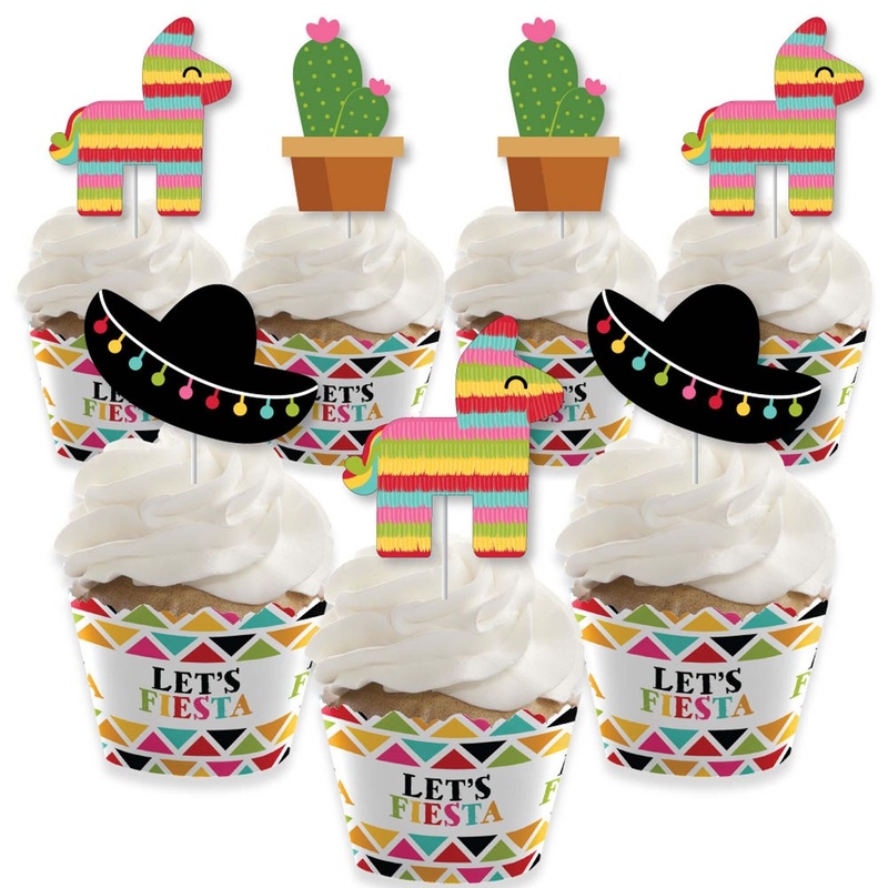 Let's Fiesta - Cupcake Decorations - Mexican Fiesta Party Cupcake Wrappers and Treat Picks Kit - Set of 24