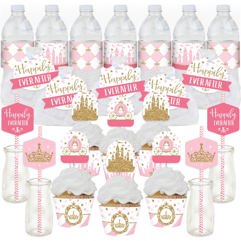 Little Princess Crown - Pink and Gold Princess Baby Shower or Birthday Party Favors and Cupcake Kit - Fabulous Favor Party Pack - 100 Pieces