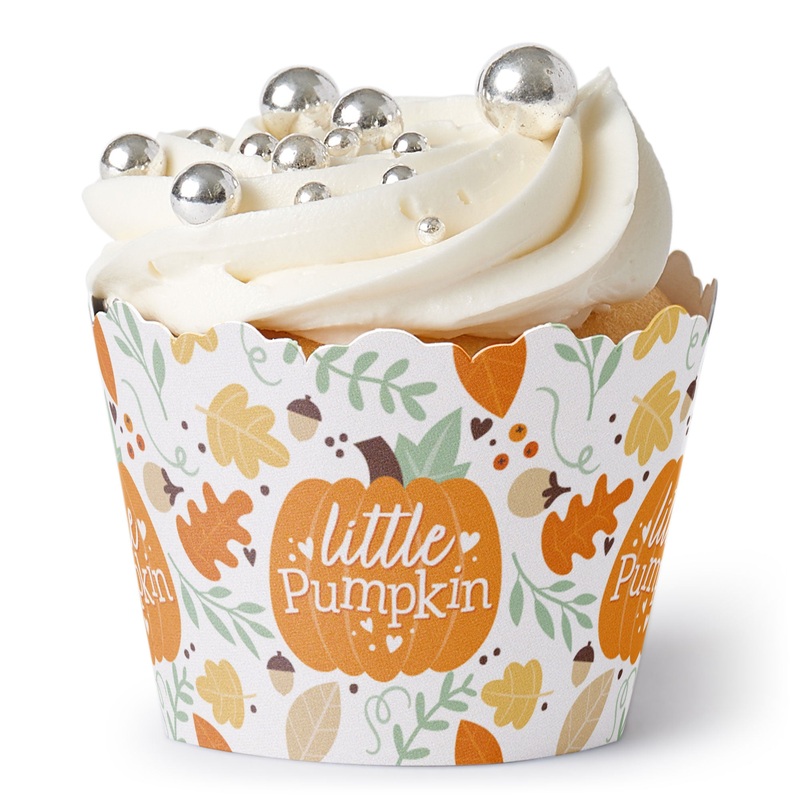 Little Pumpkin - Fall Birthday Party or Baby Shower Decorations - Party Cupcake Wrappers - Set of 12