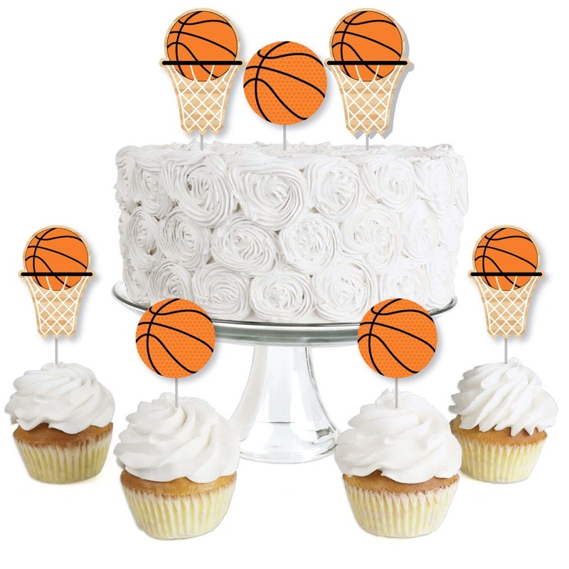 Nothin' But Net - Basketball - Dessert Cupcake Toppers - Baby Shower or Birthday Party Clear Treat Picks - Set of 24
