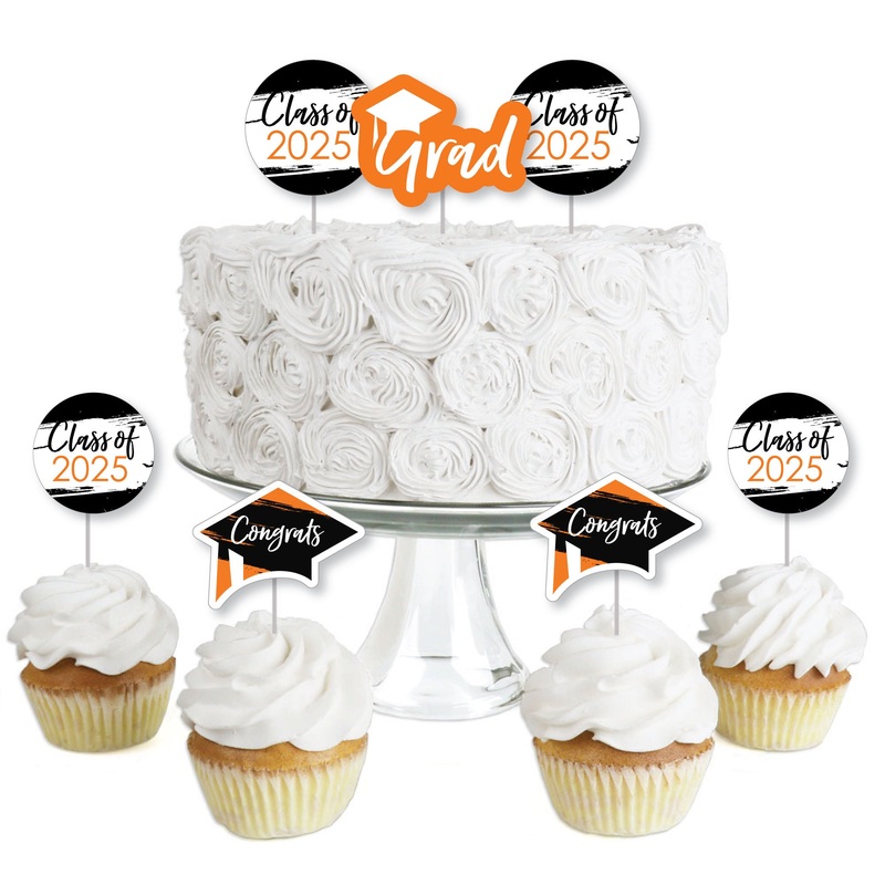 Orange Grad - Best is Yet to Come - Dessert Cupcake Toppers - Orange 2025 Graduation Party Clear Treat Picks - Set of 24