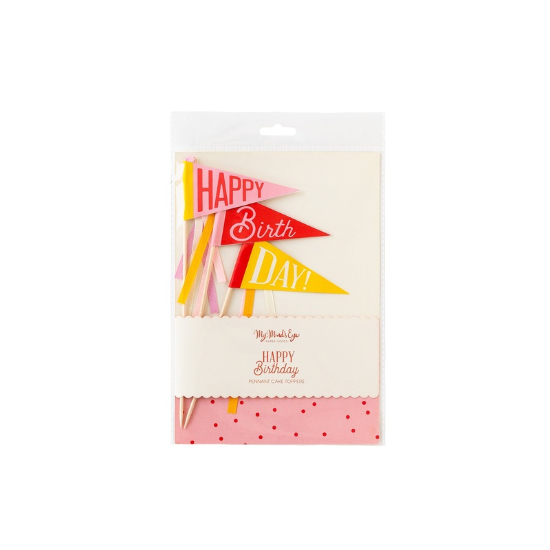 Pink Happy Birthday Flag Cake Toppers