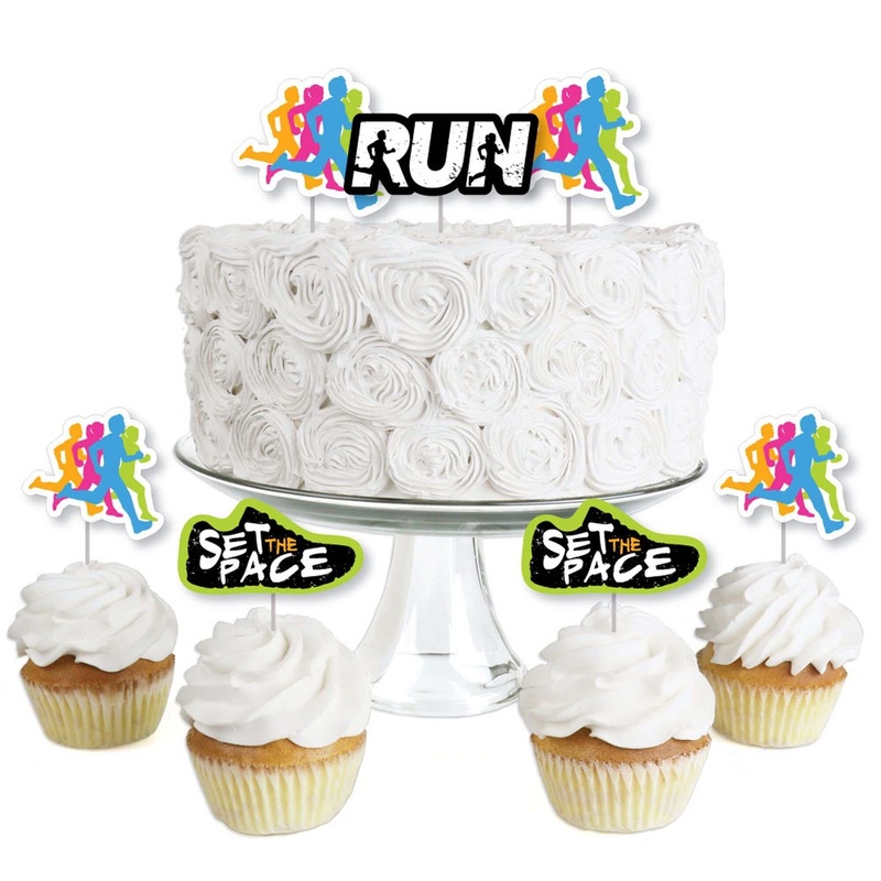 Set The Pace - Running - Dessert Cupcake Toppers - Track, Cross Country or Marathon Party Clear Treat Picks - Set of 24