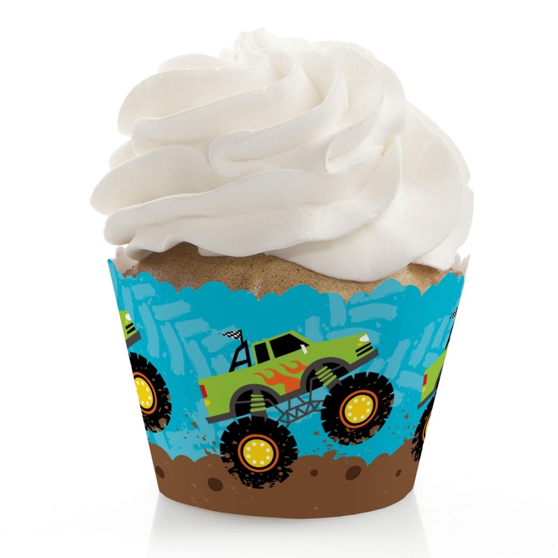 Smash and Crash - Monster Truck - Boy Birthday Party Decorations - Party Cupcake Wrappers - Set of 12