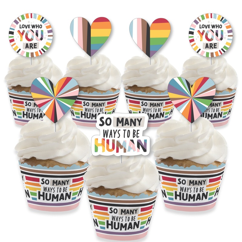 So Many Ways to Be Human - Cupcake Decoration - Pride Party Cupcake Wrappers and Treat Picks Kit - Set of 24