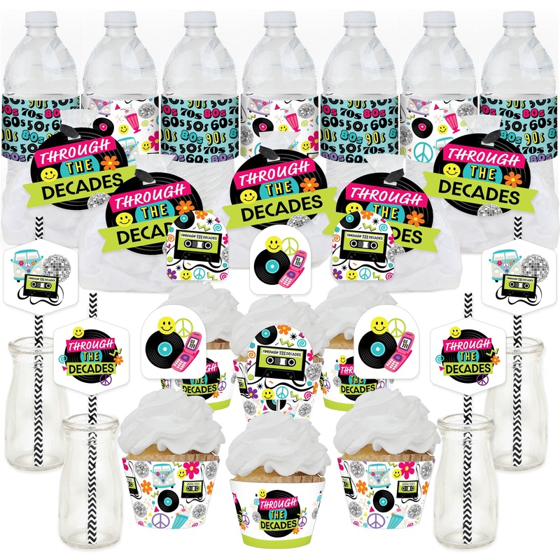 Through the Decades - 50s, 60s, 70s, 80s, and 90s Party Favors and Cupcake Kit - Fabulous Favor Party Pack - 100 Pieces