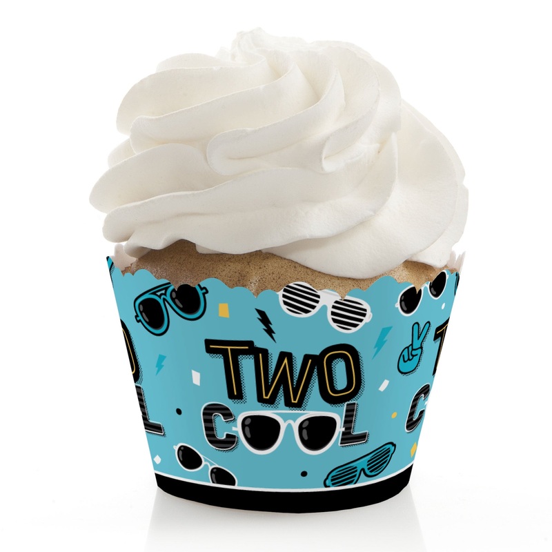 Two Cool - Boy - Blue 2nd Birthday Party Decorations - Party Cupcake Wrappers - Set of 12