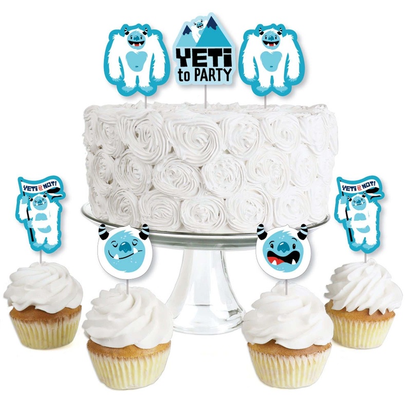 Yeti to Party - Dessert Cupcake Toppers - Abominable Snowman Party or Birthday Party Clear Treat Picks - Set of 24
