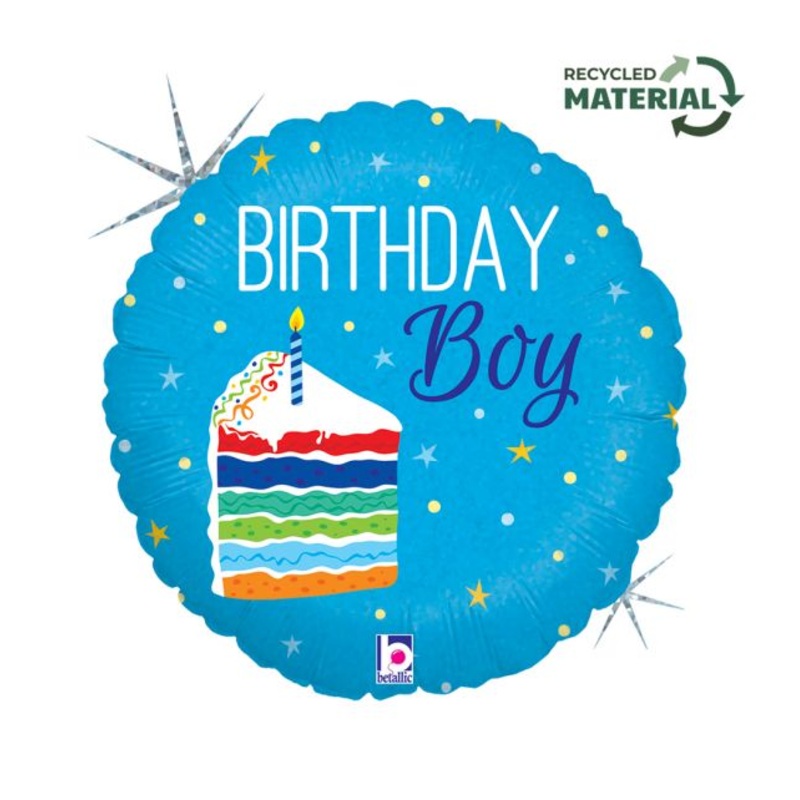 18" Birthday Cake Boy Foil Balloon Packaged