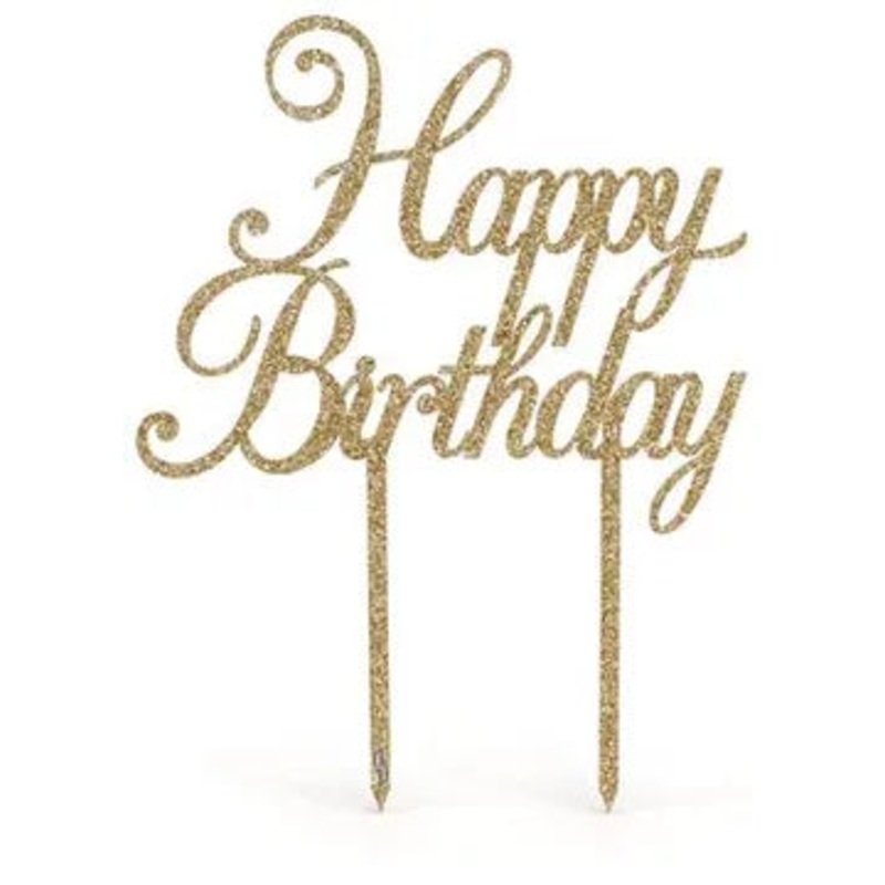 Oaktree Acrylic Gold Glitter Cake Topper Happy Birthday H147mm x W160mm