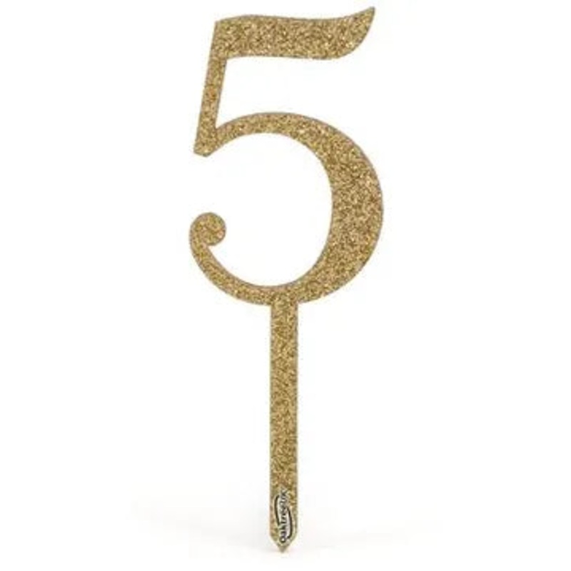 Oaktree Acrylic Sparkling Fizz Gold Cake Topper No.5 H150mm x W48mm