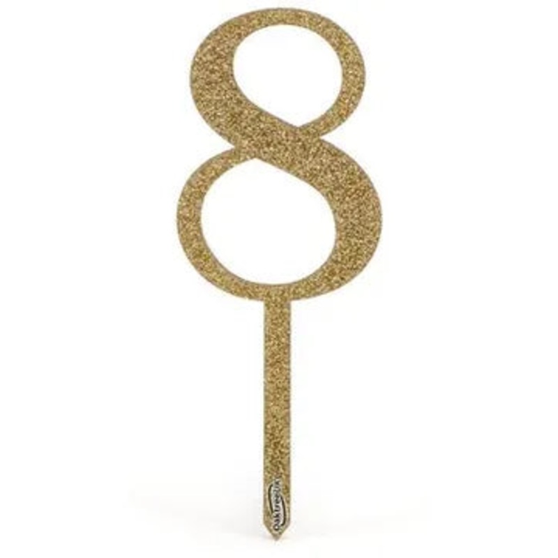 Oaktree Acrylic Sparkling Fizz Gold Cake Topper No.8 H150mm x W52mm