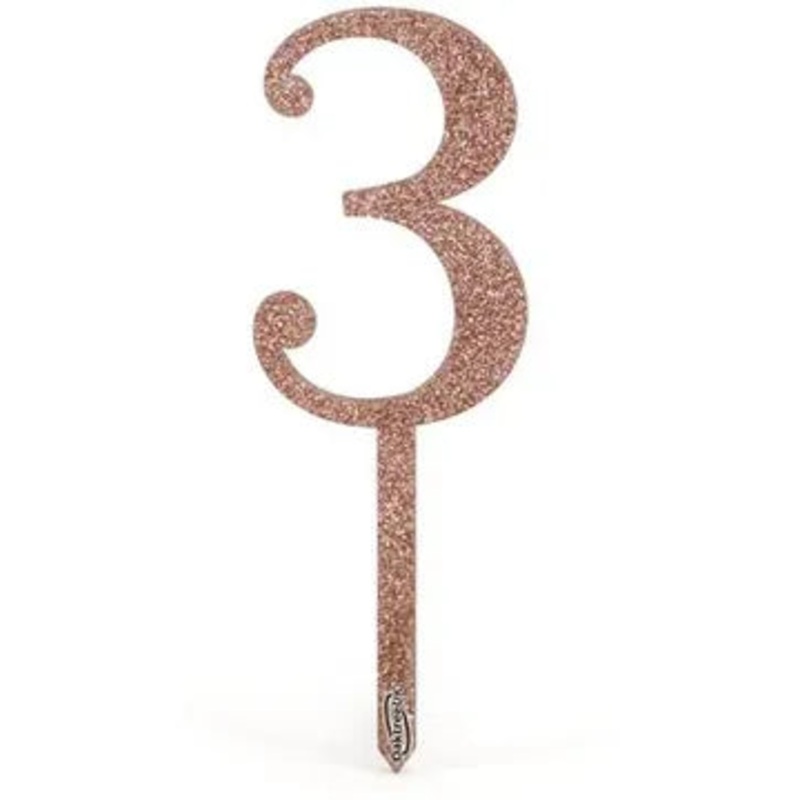 Oaktree Acrylic Sparkling Fizz Rose Gold Cake Topper No.3 H150mm x W48.5mm