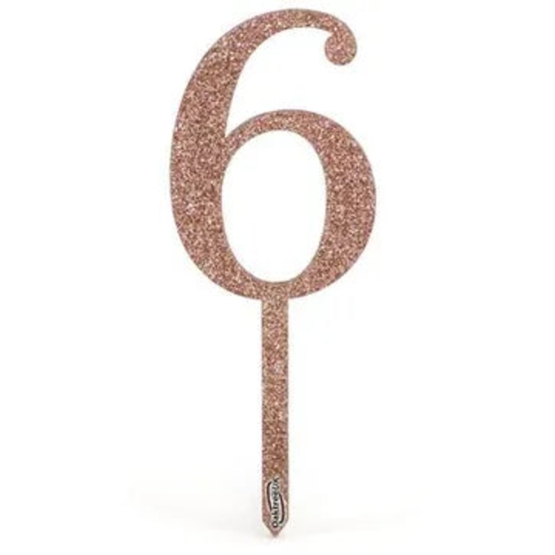 Oaktree Acrylic Sparkling Fizz Rose Gold Cake Topper No.6 H150mm x W52.5mm