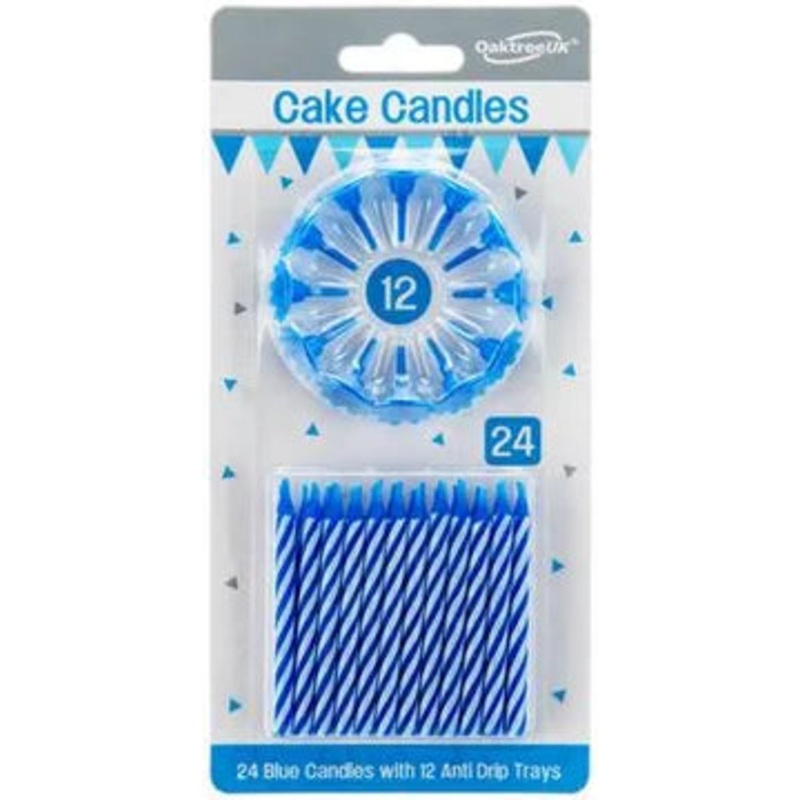 Spiral Cake Candles Blue 24 Candles and 12 Holders