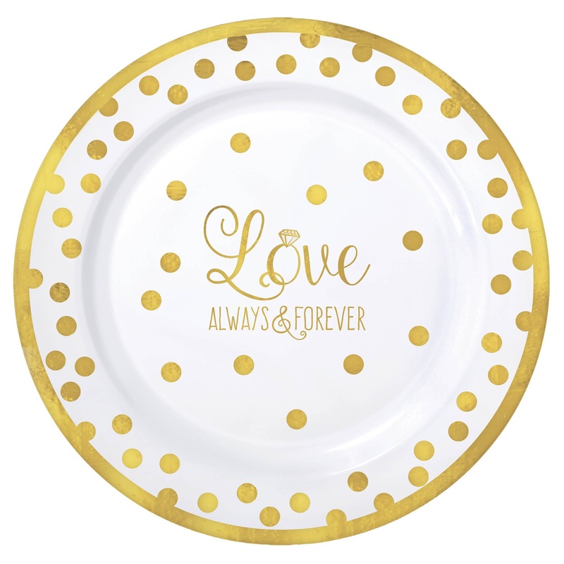 "Love Always & Forever" Round  7 1/2" Premium Plastic Plates Package of 20