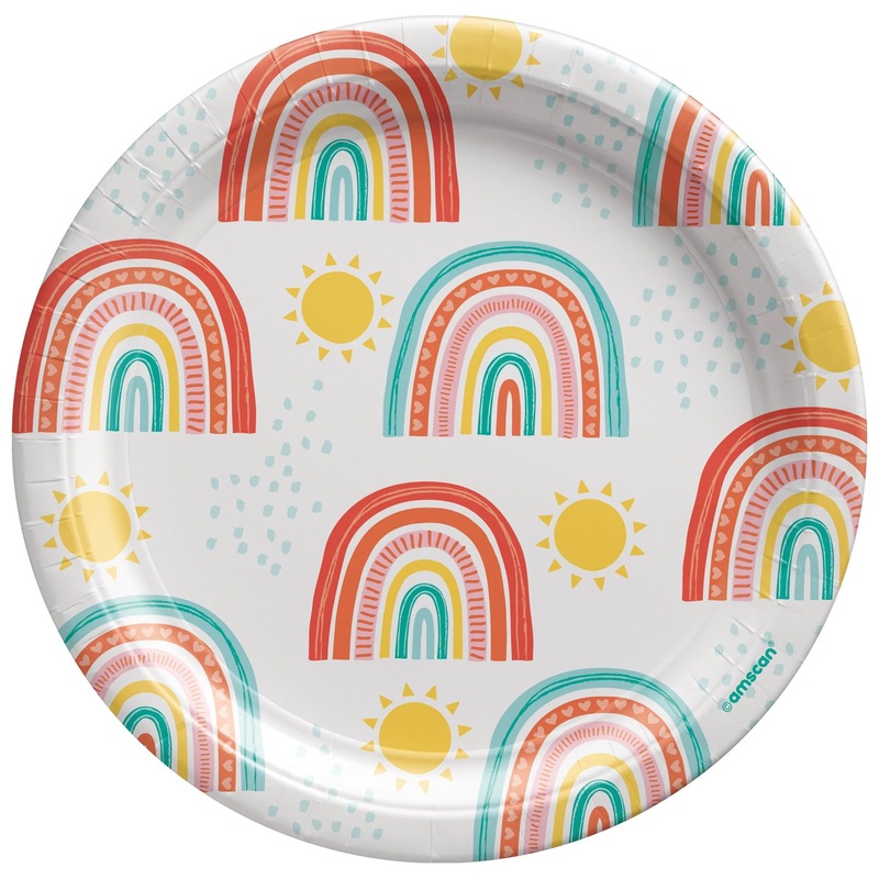 Retro Rainbow 7" Round Plates Package of 8