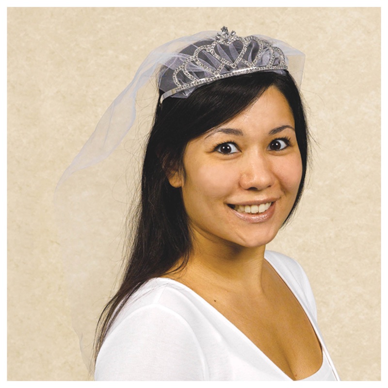 Rhinestone Tiara w/Combs & Veil 2 1/4"H x 5 1/4"W x 5"D